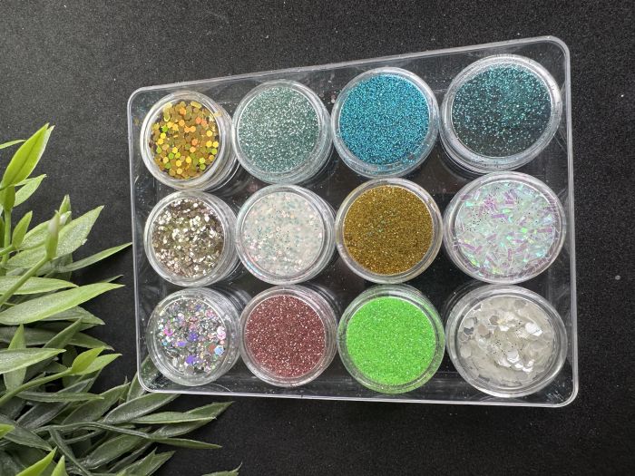 Набір глітерів 12шт по 3 грамма середнього розміру блискітки для епоксидної смоли гіпсу свічок декору