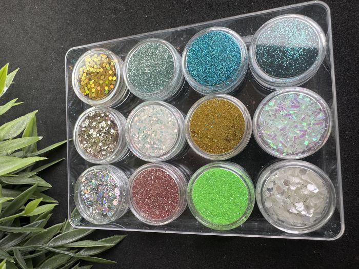 Набір глітерів 12шт по 3 грамма середнього розміру блискітки для епоксидної смоли гіпсу свічок декору